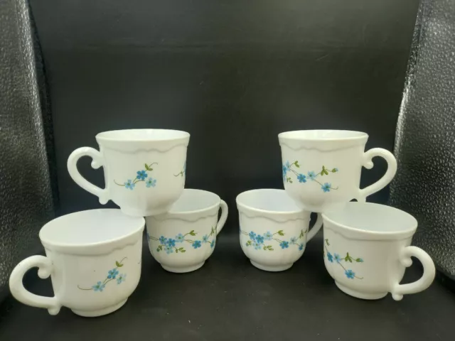Service De 6 Tasses Arcopal France Motif Myosotis Vintage