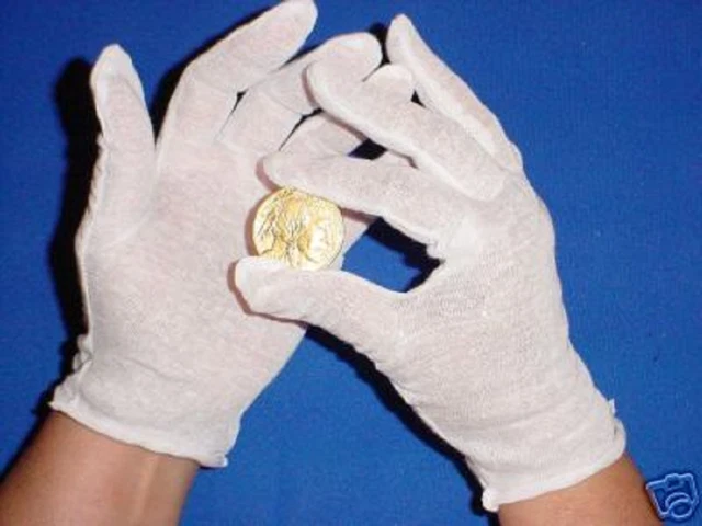 10 Pair Mens Cotton Lisle Coin Inspection Gloves Jewelry Glove Liner Gold Film