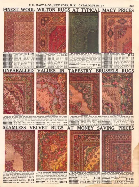 Vintage Paper Ad Patterned Carpets Rugs Mats Edwardian Decor 1910s Macy's 1911