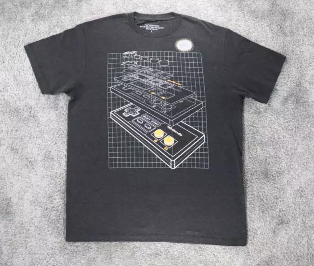 Nintendo NES Shirt Adult Large Gray Controller Video Game Schematic Print