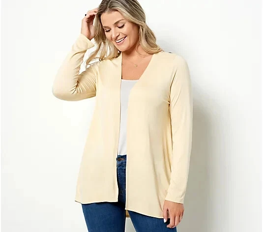 G.I.L.I. NEW $67 Knit Cardigan w/ Beaded Mesh Detail Almond Medium