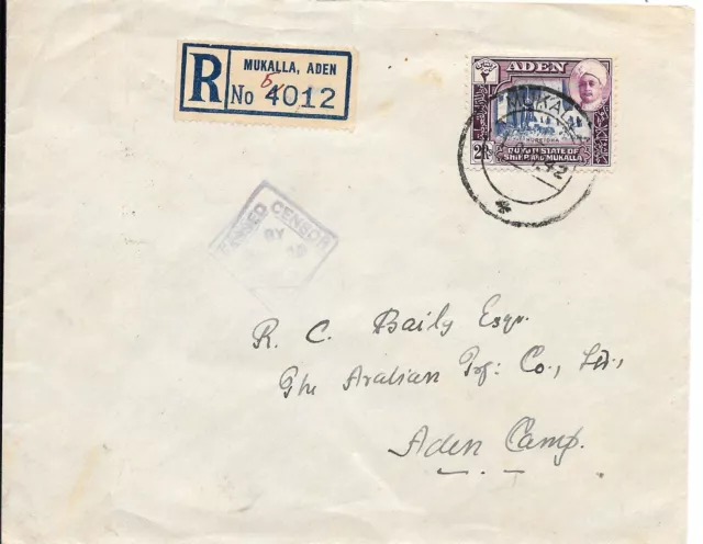 Aden , Mukalla Cancel On Single Single Franked  Cover To Aden Camp 1942