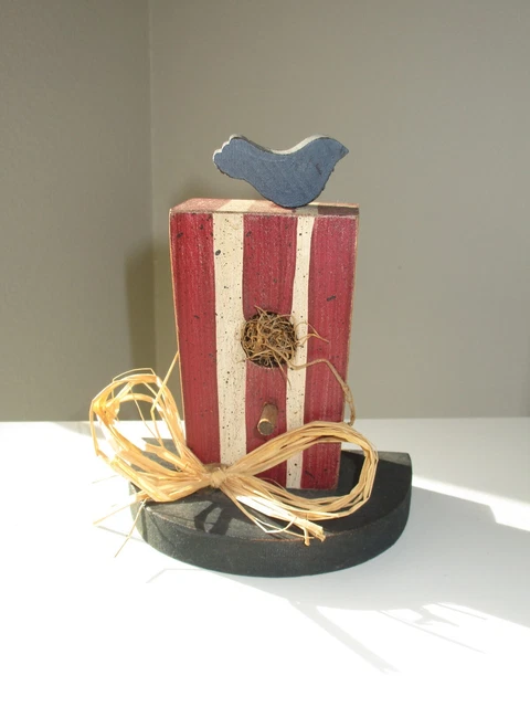 WOODEN USA PATRIOTIC UNCLE SAM TOP HAT 4TH OF JULY USA FLAG Decoration BIRDHOUSE