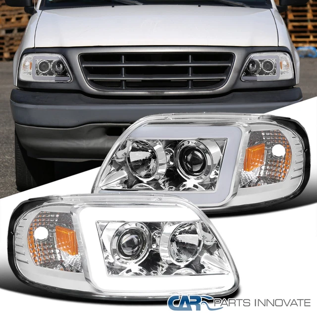 Fits 97-03 Ford F150 Expedition LED Strip Tube Projector Headlights Lamps LH+RH