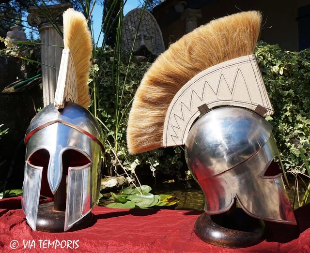 Réplique Casque Spartiate Grec Corinthien Avec Support – Armure Laiton Antique + Plume Noire – Décoration Guerrier