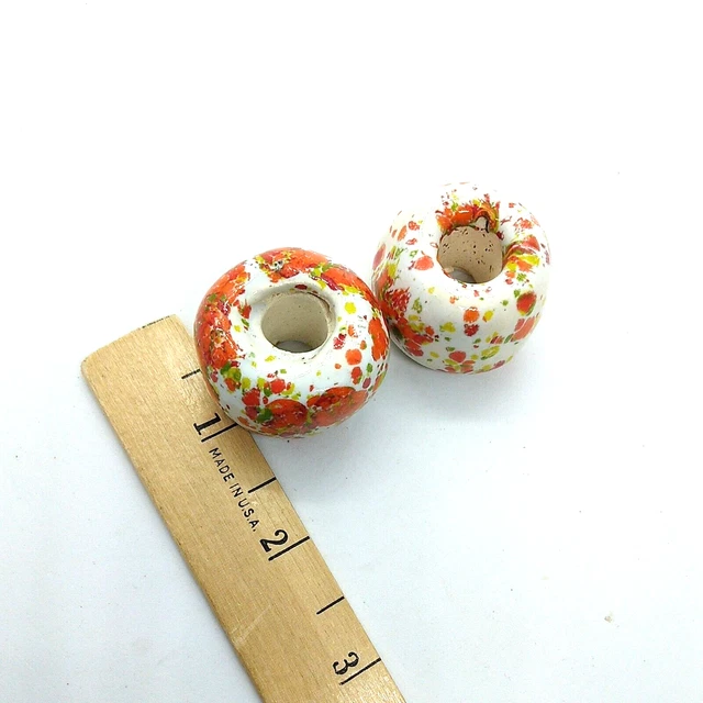 Vintage Mid Century Macrame Beads Huge Ceramic Bead Lot Orange Speckled 6