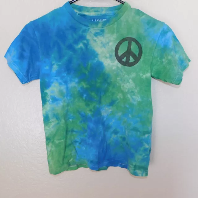 Liquid Blue Peace Tee Shirt Youth M Tie Dye Blue Green Short Sleeve Graphic