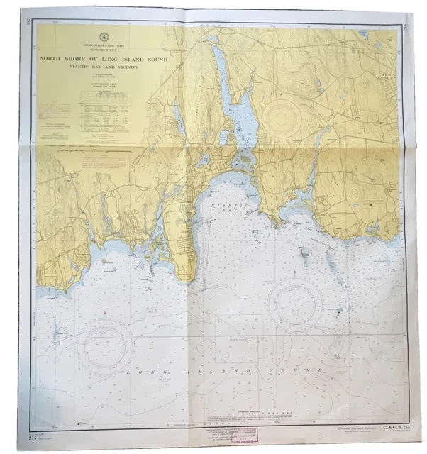 Vintage Nautical Chart # 214 "North Shore Of Long Island Sound" 1962 Marine Nav.