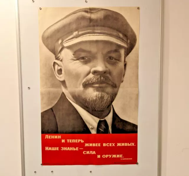 original Soviet propaganda Poster of dictator Lenin , 1978 military HUGE 36"x24"