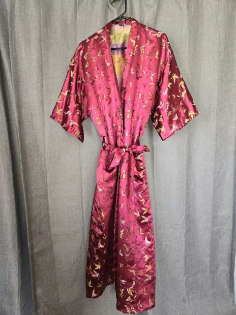 Lotus Long Silky Butterfly Robe Kimono Red Womens Size L From Singapore