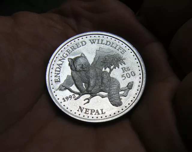 NEPAL  Moneda de 500 Rupias  1992   -PROOF-  PLATA
