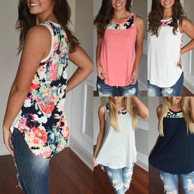 Femme T-Shirt sans Manche Imprimé Patchwork Chemise Desseré Vêtements Haut @ ,