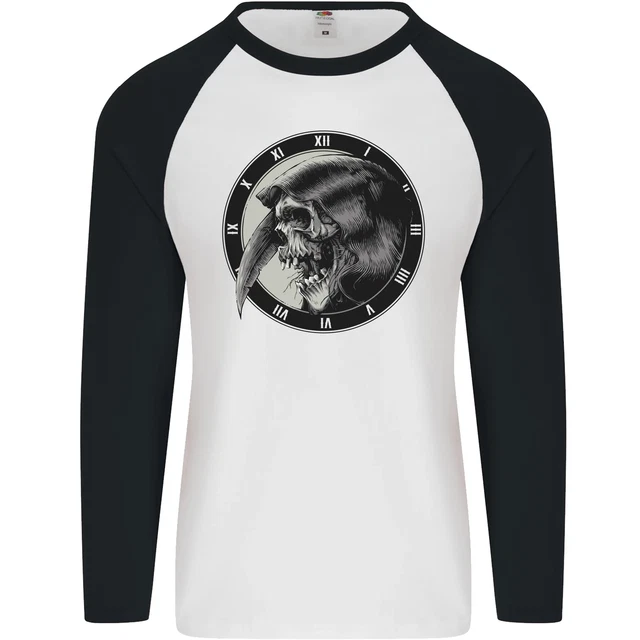 Grim Reaper Orologio Teschio Biker Gothic Demon Uomo L/S Baseball