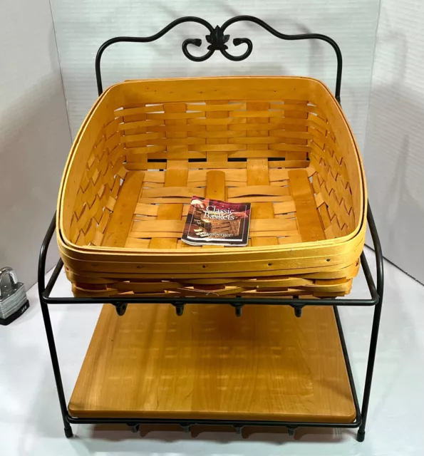 2002 Longaberger Tapered Paper Tray with Basket & Board Wrought Iron Stand EUC