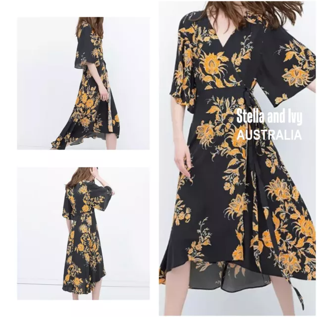 au womens boho vintage style floral kimono wrap dress size 12 new