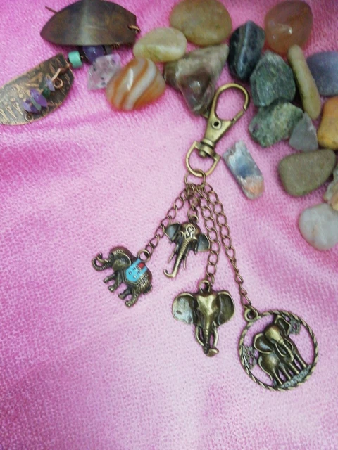 Porte-clés/sac éléphant bronze clip sur charme