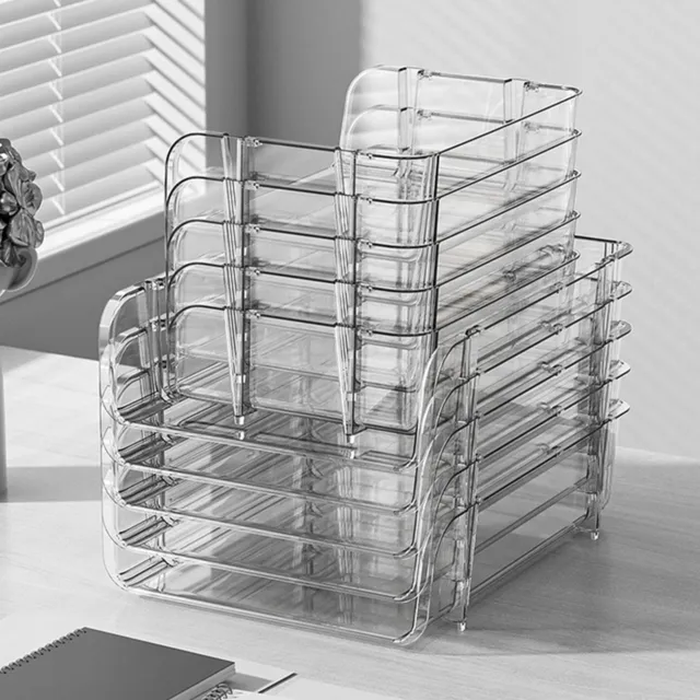 (S) Transparent Stackable Desktop Stationery Organizer For Files And