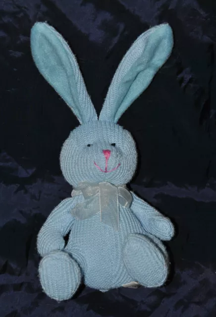 Peluche Doudou Lapin Bleu CP INTERNATIONAL Tricot 17/30 Cm Assis Etat NEUF