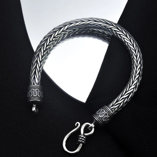 Pure Real S925 Sterling Silver Bracelet 6mm For Men Lucky Round Wheat Link