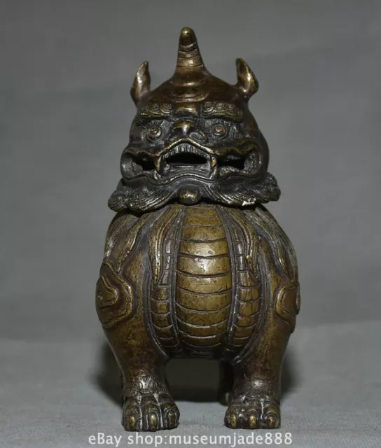 6.2 " Old Chinese Copper Dynasty Fengshui Fu Foo Lion incense burner censer