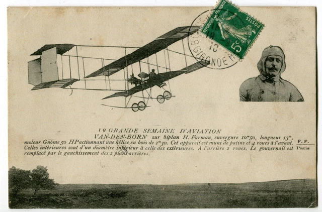 Carte Postale Ancienne - Grande Semaine D'Aviation Lyon - Van Den Born Sur Biplan Farman