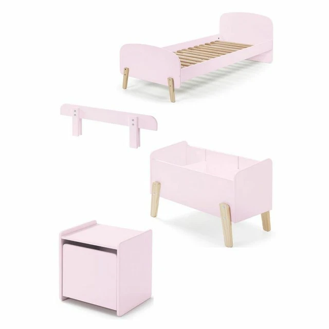 Paris Prix - Pack - Lit Enfant, Chevet, Barrière & Coffre "kiddy" 90x200cm Rose