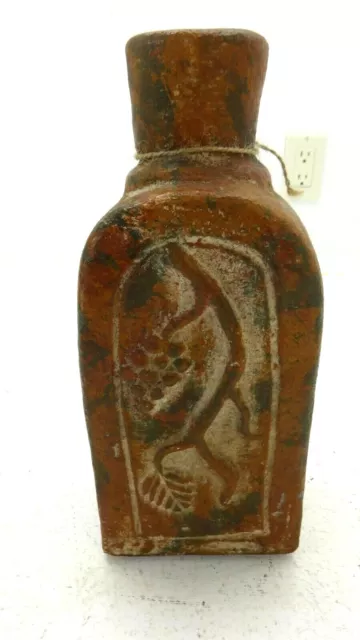Antiguo Primitivo Clay Florero Con Uva Vid Detalle 30.5cm