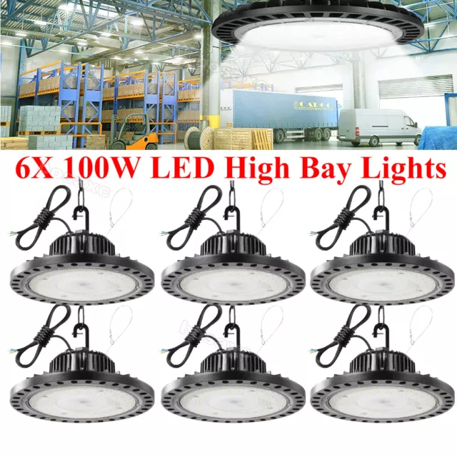 6 Pack 100W UFO Led High Bay Light Industrial Commercial Factory Warehouse Light