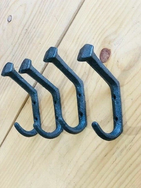 4 Rustic Coat Hooks Cast Iron Wall Mount Hat Hook Towel Railroad Spikes Bath