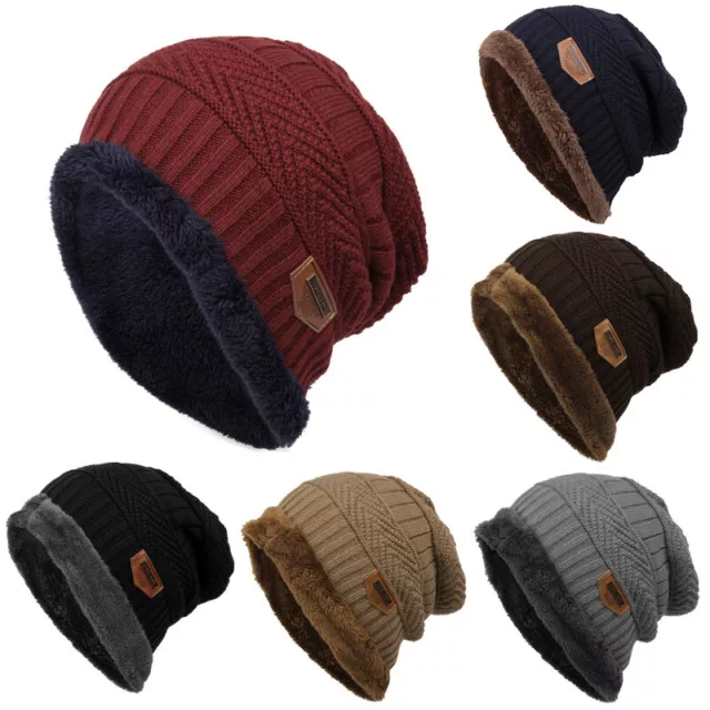 Unisex Wintermütze Strickmütze warmer Beanie Fleece Fell Mütze gefüttert