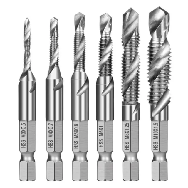 6pcs M3-M10 Screw Tap Drill Bits HSS Taps Countersink Deburr Set Metric Hex