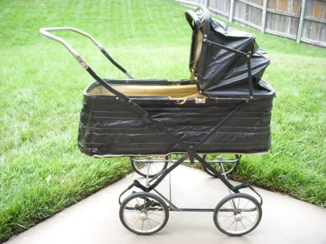 Vintage 1950's Baby Buggy Carriage Stroller - Black