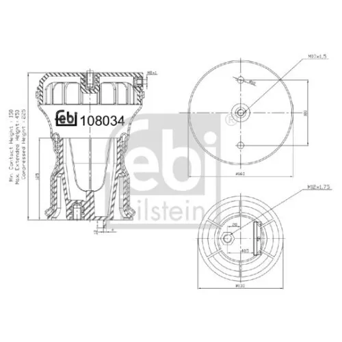 1x Federbalg, Luftfederung FEBI BILSTEIN 108034 passend für IVECO