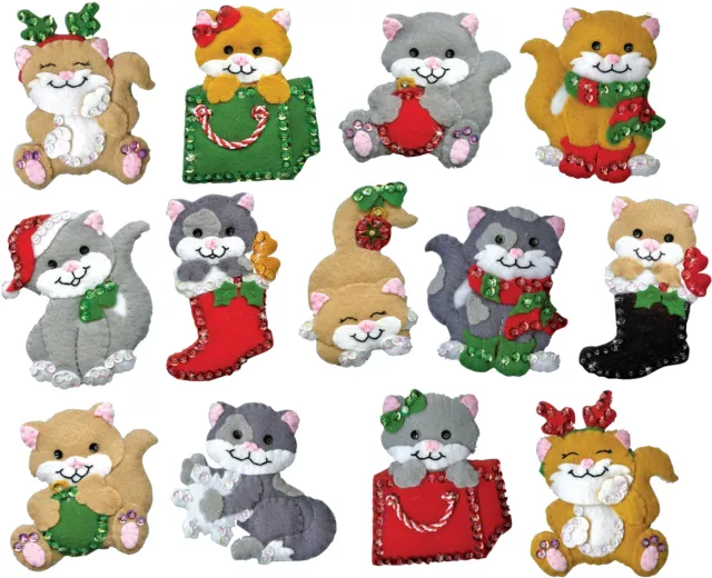 Design Works Felt Ornament Applique Kit Set Of 13-Holiday Cats DW5280