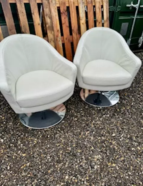 Cream, Faux Leather, Swivel Bucket Seat Chair