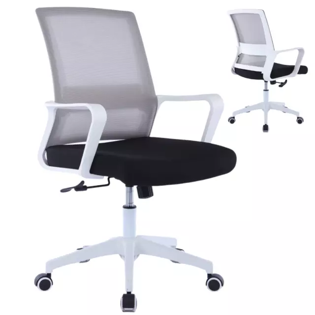 Silla De Oficina Ergonómica Giratorio con Ruedas Sillón Tela Blanca Apoyabrazos