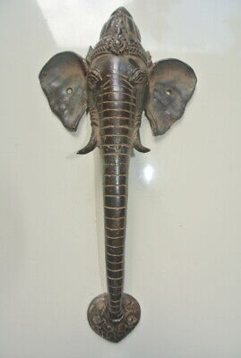 Ganesha Elephant DOOR pair pull handle 12" long solid BRASS trunk tusks aged B