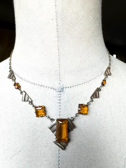 1920s Czech Art Deco Amber Glass Necklace