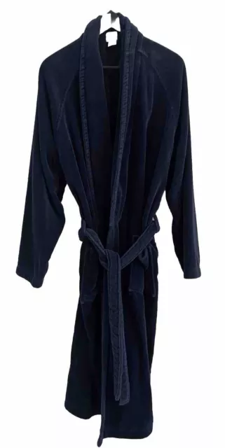 Men’s Hanro of Switzerland Long Cotton Robe, Tie Belt, Navy, L