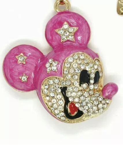 New Betsey Johnson Rose Pink Enamel & Crystal Mickey Mouse Head Chain Necklace