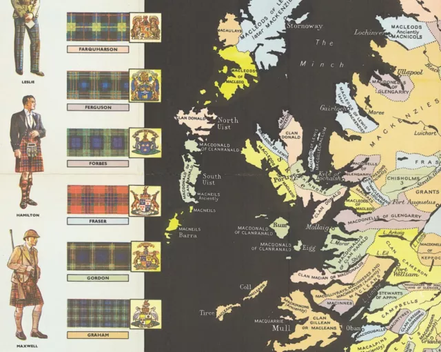 c1965 Clan Map of the Scottish Highlands Scotland Art Print Decor Poster History 2