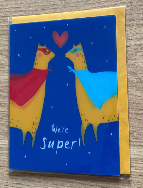 Happy Valentinstag Mini-Karte Wir sind super, Lamas holographisch, neu & Umschlag