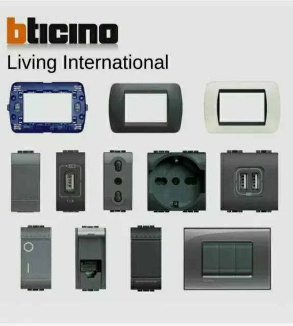Bticino Living International Compatibile Presa Schuko Tv Pulsante Deviatore Rj45