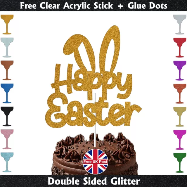 Happy Easter Gold Silver Red Glitter Cake Topper New Party Cake Easter Decor