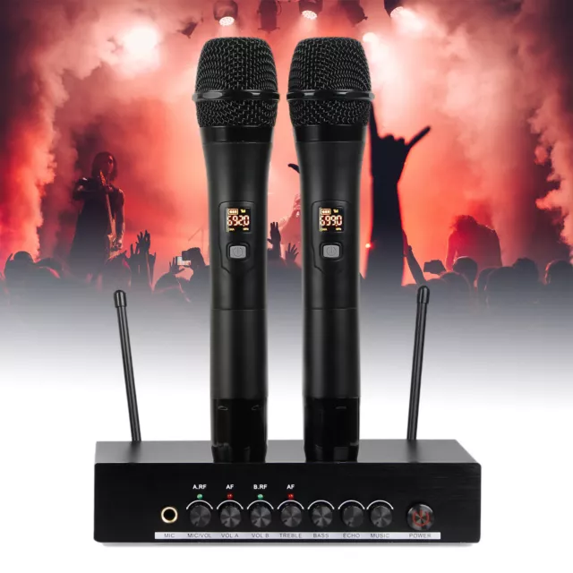 Pro Audio Wireless Microphone System UHF 2 Handheld Mic Karaoke Bluetooth For TV