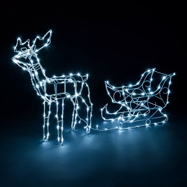 Reindeer Sleigh Light Outdoor Christmas Decoration 3D LED Xmas Silhouette 2m