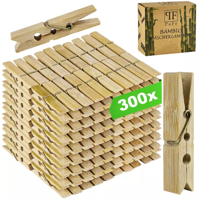 Wäscheklammern  300 Stück Holzwäscheklammern Bambus Holzklammern Wäsche Clips