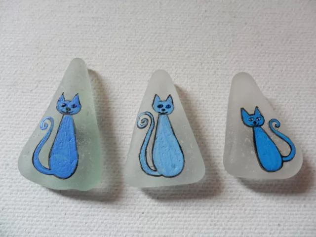 Drei niedliche Katzen - handbemalte Meer Strand Glas Magnete - 3-teiliges Set