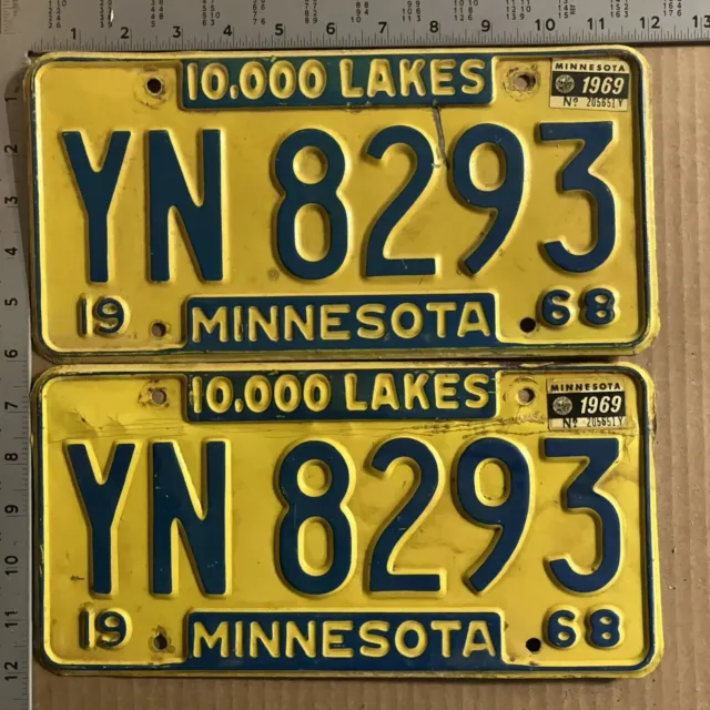 1968 1969 Minnesota truck license plate pair YN 8293 YOM DMV WORK TRUCK 14000