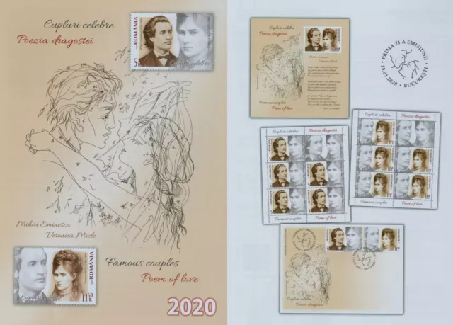 Rumänien 2020 Mihai Eminescu,Dichter,Veronica Micle Mi.7651-52,Block 819